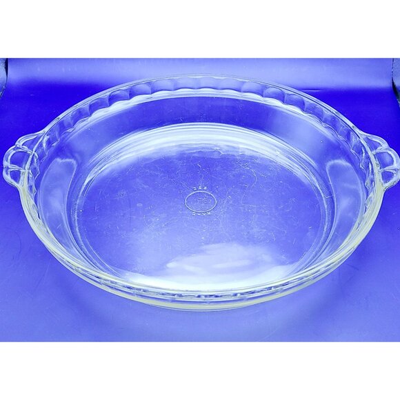 Pyrex #229 Clear Ruffled Scalloped Edge Glass Pie Dish Plate Handles 9.5" VTG - Picture 2 of 7